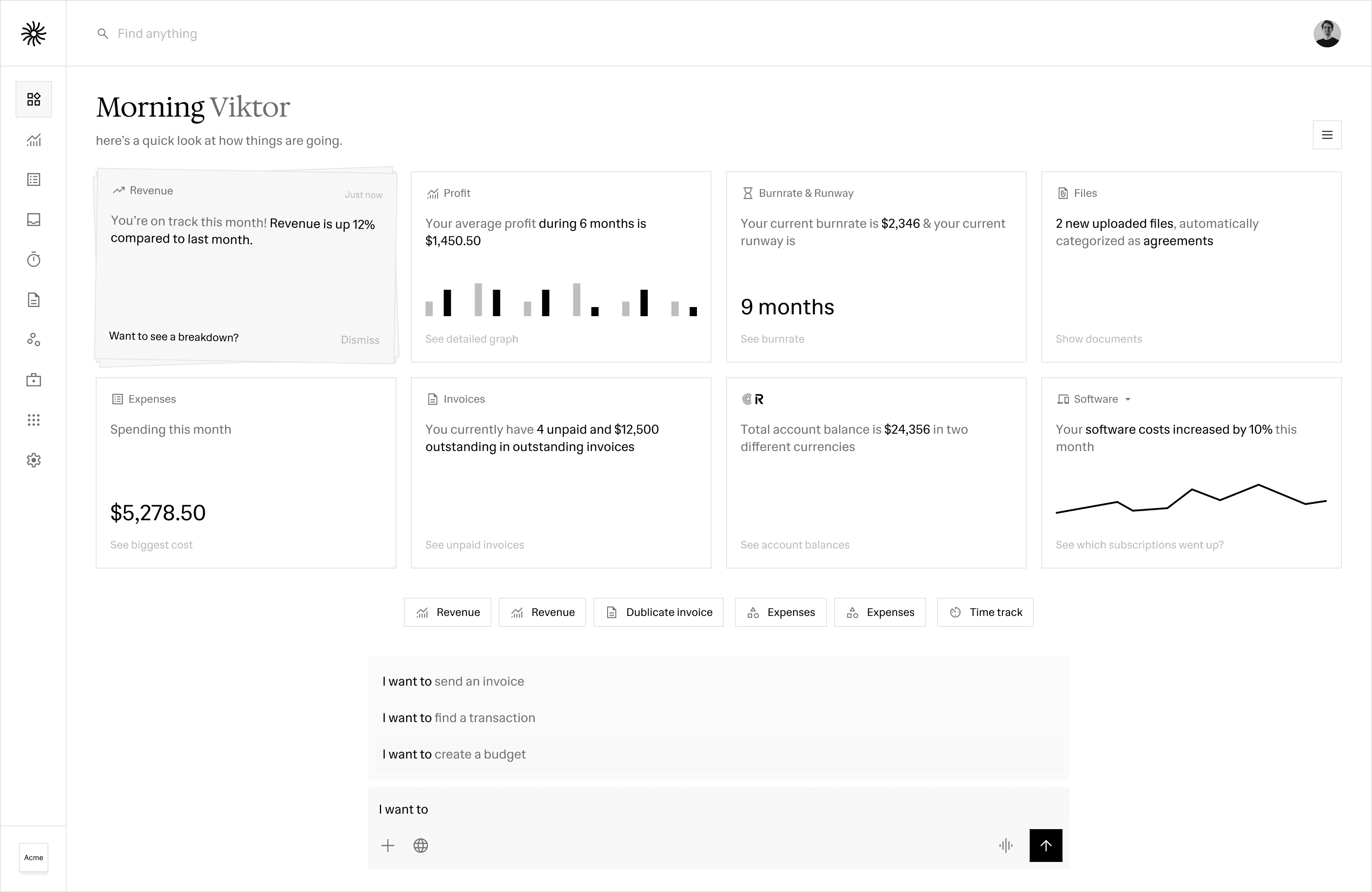 Dashboard interface showing financial data and charts